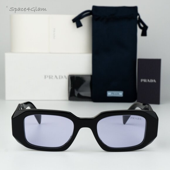 BRAND NEW Prada PR17WS 16K40J Black Violet Rectangle Unisex Sunglasses - Picture 3 of 8